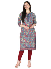Grey Floral Printed Pure Cotton Kurta