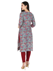 Grey Floral Printed Pure Cotton Kurta