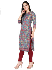 Grey Floral Printed Pure Cotton Kurta