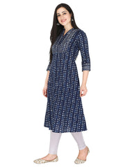 Indigo Print Pure Cotton A-Line Kurta