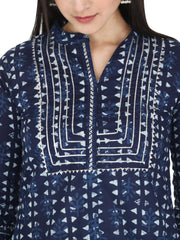 Indigo Print Pure Cotton A-Line Kurta