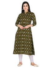 Green Jaipuri Motif Printed Pure Cotton A-Line Kurta