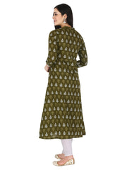 Green Jaipuri Motif Printed Pure Cotton A-Line Kurta