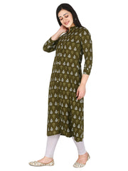 Green Jaipuri Motif Printed Pure Cotton A-Line Kurta