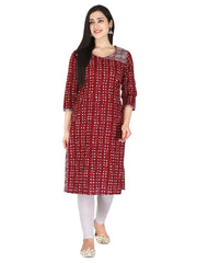 Red and White Motif Printed Pure Cotton Straight Kurta