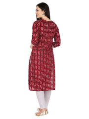 Red and White Motif Printed Pure Cotton Straight Kurta
