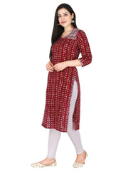 Red and White Motif Printed Pure Cotton Straight Kurta