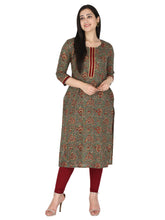 Green Floral Printed Pure Cotton Straight Kurta