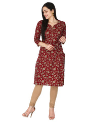 Maroon Floral Printed Pure Cotton Straight Kurta