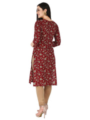 Maroon Floral Printed Pure Cotton Straight Kurta