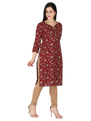 Maroon Floral Printed Pure Cotton Straight Kurta