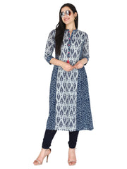 Blue Ethnic Motif Printed Pure Cotton A-Line Kurta