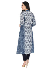 Blue Ethnic Motif Printed Pure Cotton A-Line Kurta