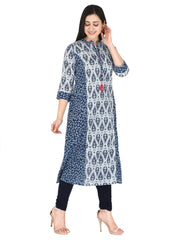 Blue Ethnic Motif Printed Pure Cotton A-Line Kurta