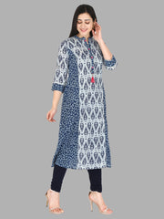side view of Blue cotton block print kurti for women