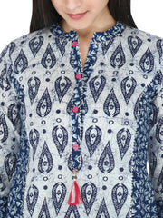 Blue Ethnic Motif Printed Pure Cotton A-Line Kurta