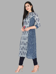 side view of Blue cotton block print kurti for women