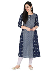 Blue Ethnic Motif Printed Pure Cotton A-Line Kurta