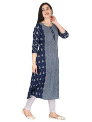 Blue Ethnic Motif Printed Pure Cotton A-Line Kurta