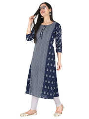 Blue Ethnic Motif Printed Pure Cotton A-Line Kurta