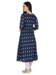 Blue Ethnic Motif Printed Pure Cotton A-Line Kurta