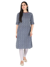 Blue Striped Printed Pure Cotton Straight Kurta