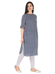 Blue Striped Printed Pure Cotton Straight Kurta