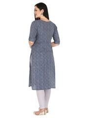 Blue Striped Printed Pure Cotton Straight Kurta