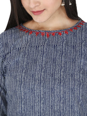 Blue Striped Printed Pure Cotton Straight Kurta