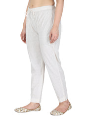 White Self Printed Pure Cotton Pants