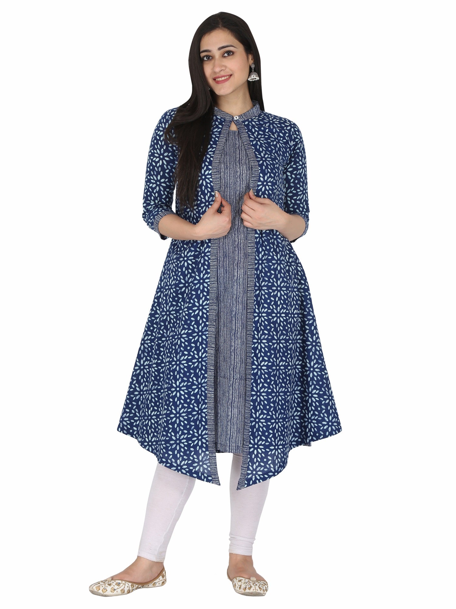 women’s Blue pure cotton Jaipuri block printed kurta set