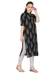 Black Motif Print Pure Cotton Straight Kurta