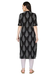 Black Motif Print Pure Cotton Straight Kurta