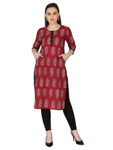 Red Motif Printed Pure Cotton Straight Kurta