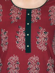 Red Motif Printed Pure Cotton Straight Kurta