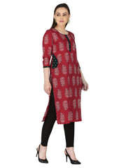 Red Motif Printed Pure Cotton Straight Kurta