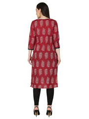 Red Motif Printed Pure Cotton Straight Kurta