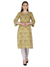 Yellow Jaipuri Floral Printed Pure Cotton Straight Kurta