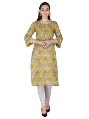 Yellow Jaipuri Floral Printed Pure Cotton Straight Kurta