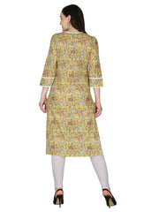 Yellow Jaipuri Floral Printed Pure Cotton Straight Kurta