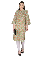 Lime Green Floral Printed Pure Cotton Straight Kurta