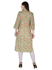 Lime Green Floral Printed Pure Cotton Straight Kurta