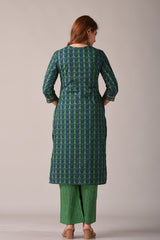 Green Abstract Printed Pure Cotton Straight Kurta