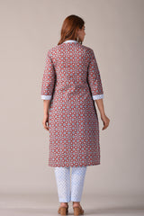 Maroon Ajrak Printed Straight Kurta