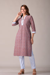 Maroon Ajrak Printed Straight Kurta