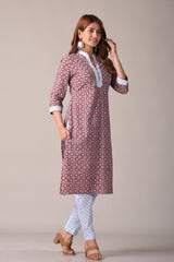Maroon Ajrak Printed Straight Kurta