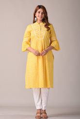 Yellow Kurti Floral Printed Straight Kurta