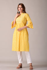 Yellow Kurti Floral Printed Kurta
