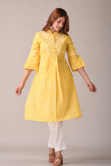 Yellow Kurti Floral Printed Straight Kurta