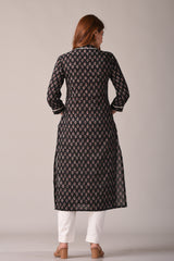 Black Cotton Paisley Print Straight Kurta